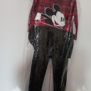 Disney Mickey Mouse Plaid Print Top & Faux Leather Leggings 2-Piece Set